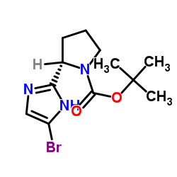 (S)-2-(5-溴-1H-咪唑-2-基)吡咯烷-1-甲酸叔丁酯结构式