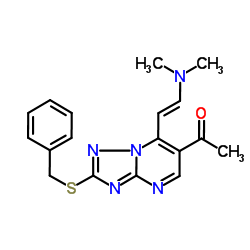 1-{2-(Benzylthio)-7-[(E)-2-(dimethylamino)vinyl]-[1,2,4]triazolo[1,5-a]pyrimidin-6-yl}ethanone Structure