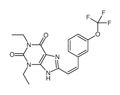 1,3-diethyl-8-[(E)-2-[3-(trifluoromethoxy)phenyl]ethenyl]-7H-purine-2,6-dione Structure