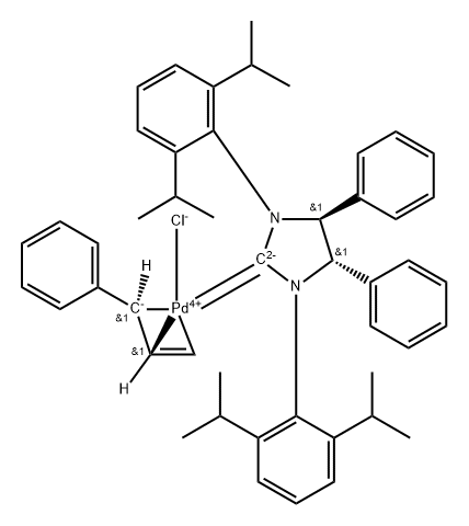 Palladium, [(4S,5S)-1,3-bis[2,6-bis(1-methylethyl)phenyl]-4,5-diphenyl-2-imidazolidinylidene]chloro[(1,2,3-η)-1-phenyl-2-propen-1-yl]-, stereoisomer Structure