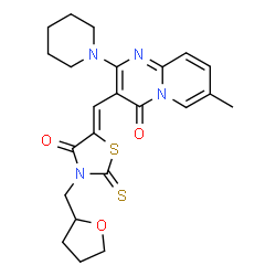 7-methyl-3-{[4-oxo-3-(tetrahydro-2-furanylmethyl)-2-thioxo-1,3-thiazolidin-5-ylidene]methyl}-2-(1-piperidinyl)-4H-pyrido[1,2-a]pyrimidin-4-one结构式
