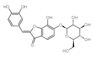 (Z)-2-[(3,4-dihydroxyphenyl)methylene]-6-(beta-D-glucopyranosyloxy)-7-hydroxybenzofuran-3(2H)-one Structure