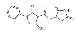 3-(3-methyl-5-oxo-1-phenyl-4H-pyrazole-4-carbothioyl)sulfanylpyrrolidine-2,5-dione structure