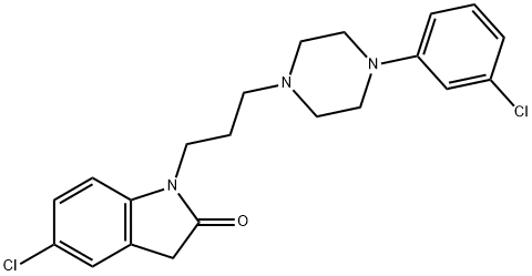 5-chloro-1-{3-[4-(3-chlorophenyl)-1-piperazinyl]propyl}indolin-2-one结构式