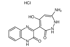 6-(3-Oxo-3,4-dihydro-2-quinoxalinyl)-3-amino-5-hydroxy-7-oxo-1,2-dihydro-1,2-diazepine hydrochloride结构式