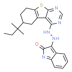 (E)-3-(2-(6-(tert-pentyl)-5,6,7,8-tetrahydrobenzo[4,5]thieno[2,3-d]pyrimidin-4-yl)hydrazono)indolin-2-one structure
