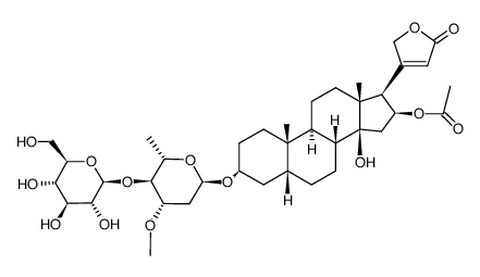 16β-(Acetyloxy)-3β-[(4-O-β-D-glucopyranosyl-3-O-methyl-2,6-dideoxy-α-L-arabino-hexopyranosyl)oxy]-14-hydroxy-5β-card-20(22)-enolide structure