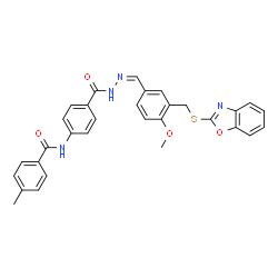 Benzoic acid, 4-[(4-methylbenzoyl)amino]-, [[3-[(2-benzoxazolylthio)methyl]-4-methoxyphenyl]methylene]hydrazide (9CI) picture
