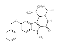 2-acetyl-5-methyl-8-phenylmethoxy-1-propan-2-yl-1,3-dihydropyridazino[4,5-b]indol-4-one结构式