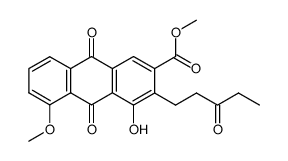 9,10-Dihydro-4-hydroxy-5-methoxy-9,10-dioxo-3-(3-oxopentyl)-2-anthracencarbonsaeure-methylester结构式