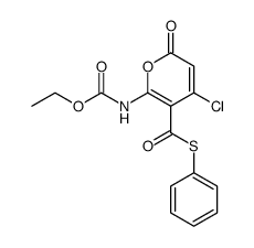 4-Chlor-6-<(ethoxycarbonyl)amino>-2-oxo-2H-pyran-5-thiocarbonsaeure-S-phenylester结构式