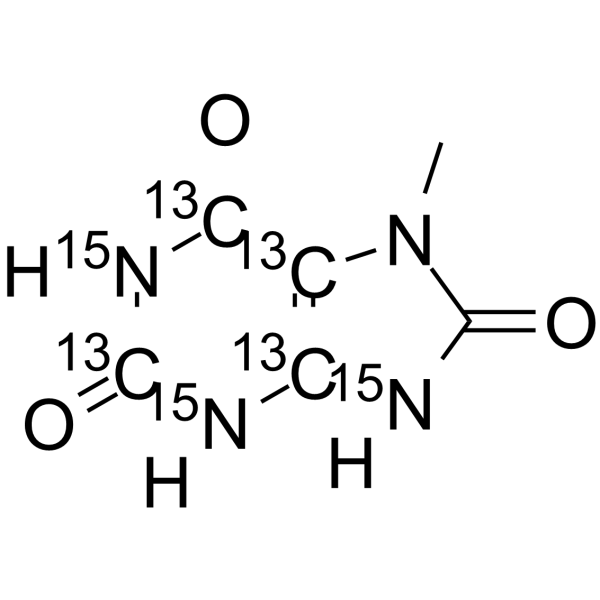 7-Methyl-1H-purine-2,6,8(3H,7H,9H)-trione-13C4,15N3 Structure