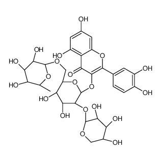 quercetin 3-O-beta-(2(G)-O-beta-xylopyranosyl-6(G)-O-alpha-rhamnopyranosyl)glucopyranoside structure