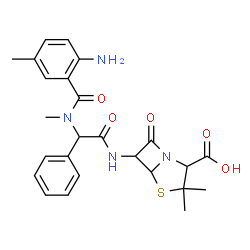4-Thia-1-azabicyclo[3.2.0]heptane-2-carboxylicacid,6-[2-(6-amino-N-methyl-m-toluamido)-2-phenylacetamido]-3,3-dimethyl-7-oxo-,DL-(8CI) Structure