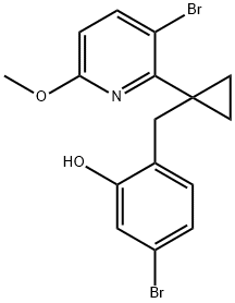5-溴-2-[[1-(3-溴-6-甲氧基-2-吡啶基)环丙基]甲基]苯酚结构式