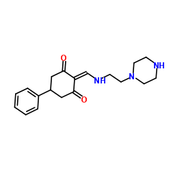 5-Phenyl-2-({[2-(1-piperazinyl)ethyl]amino}methylene)-1,3-cyclohexanedione Structure