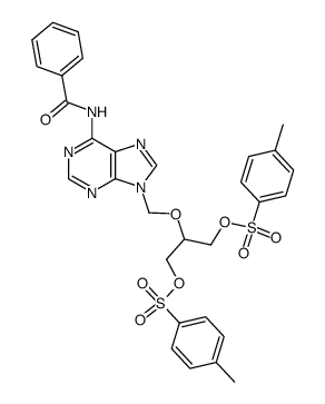 2-((6-benzamido-9H-purin-9-yl)methoxy)propane-1,3-diyl bis(4-methylbenzenesulfonate)结构式