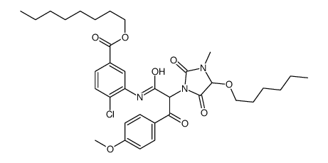 4-Chloro-3-[2-(4-methoxyphenylcarbonyl)-2-(4-hexyloxy-3-methyl-2,5-dioxoimidazolidin-1-yl)acetylamino]benzoic acid octyl ester Structure