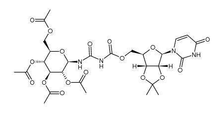 (2',3'-O-isopropylidene-5'-uridyl) 4-(2,3,4,6-tetra-O-acetyl-β-D-glucopyranosyl)allophanate Structure