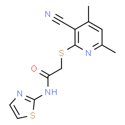 2-((3-cyano-4,6-dimethylpyridin-2-yl)thio)-N-(thiazol-2-yl)acetamide Structure