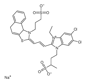 sodium,4-[(2E)-5,6-dichloro-3-ethyl-2-[(E)-3-[1-(3-sulfonatopropyl)-5,9b-dihydrobenzo[e][1,3]benzothiazol-1-ium-2-yl]prop-2-enylidene]benzimidazol-1-yl]butane-2-sulfonate Structure