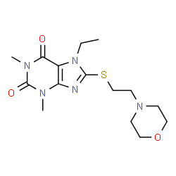 7-ethyl-1,3-dimethyl-8-((2-morpholinoethyl)thio)-3,7-dihydro-1H-purine-2,6-dione structure