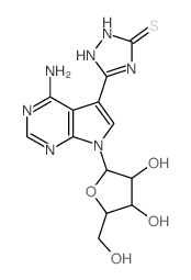 .delta.2-1,2,4-Triazoline-5-thione, 3-(4-amino-7-.beta.-D-ribofuranosyl-7H-pyrrolo[2, 3-d]pyrimidin-5-yl)- structure