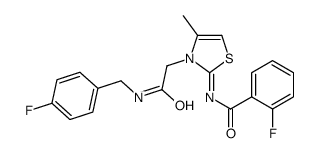 2-fluoro-N-[3-[2-[(4-fluorophenyl)methylamino]-2-oxoethyl]-4-methyl-1,3-thiazol-2-ylidene]benzamide结构式