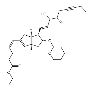 (Z)-ethyl 5-((3aS,5R,6R,6aS)-6-((4S,E)-3-hydroxy-4-methylnon-1-en-6-yn-1-yl)-5-((tetrahydro-2H-pyran-2-yl)oxy)-1,3a,4,5,6,6a-hexahydropentalen-2-yl)pent-4-enoate结构式