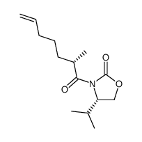 (S)-4-isopropyl-3-((S)-2-methylhept-6-enoyl)oxazolidin-2-one结构式