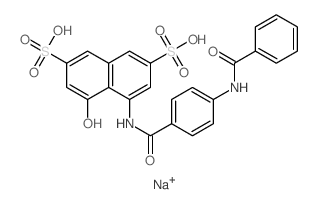 2,7-Naphthalenedisulfonicacid, 4-[[4-(benzoylamino)benzoyl]amino]-5-hydroxy-, sodium salt (1:2) structure