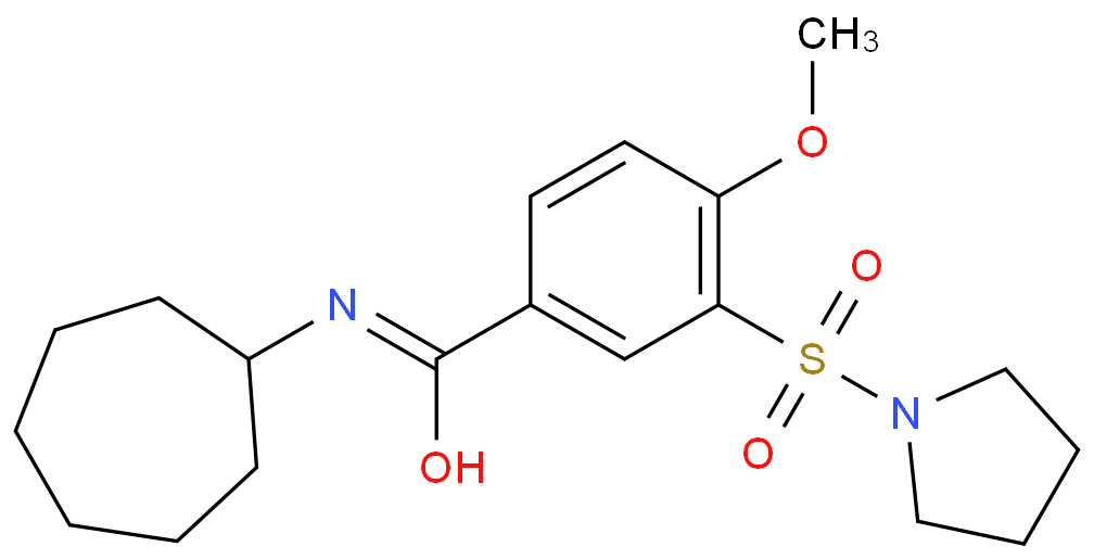 N-cycloheptyl-4-methoxy-3-(1-pyrrolidinylsulfonyl)benzamide结构式