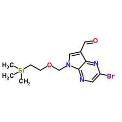 2-bromo-5-((2-(trimethylsilyl)ethoxy)methyl)-5H-pyrrolo[2,3-b]pyrazine-7-carbaldehyde structure