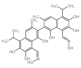 [2,2'-Binaphthalene]-8,8'-dicarboxaldehyde,1,1',6,6',7,7'-hexahydroxy-3,3'-dimethyl-5,5'-bis(1-methylethyl)-, 8,8'-dioxime结构式