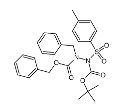 1-benzyl-1-benzyloxycarbonyl-2-tert-butyloxycarbonyl-2-(4-toluenesulfonyl)-hydrazine Structure