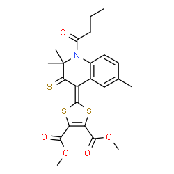 dimethyl 2-(1-butanoyl-2,2,6-trimethyl-3-thioxo-2,3-dihydroquinolin-4(1H)-ylidene)-1,3-dithiole-4,5-dicarboxylate structure