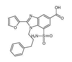 2-(furan-2-yl)-1-(3-phenylpropyl)-7-sulfamoylbenzimidazole-5-carboxylic acid结构式