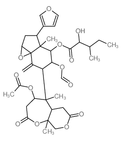 A-Homo-24-nor-4-oxa-6,7-secochola-7,20,22-triene-6-carboxylicacid, 1-(acetyloxy)-14,15:21,23-diepoxy-11-(formyloxy)-4a-(hydroxymethyl)-12-[(2-hydroxy-3-methyl-1-oxopentyl)oxy]-4a-methyl-3-oxo-, d-lact结构式