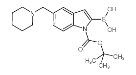 2-硼-5-(1-哌啶基甲基)-1H-吲哚-1-羧酸-1-(1,1-二甲基乙基)酯结构式