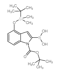 2-硼-4-[[(1,1-二甲基乙基)二甲基硅酯]氧基]-1H-I吲哚-1-羧酸-1-(1,1-二甲基乙酯)结构式