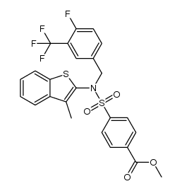 N-[4-fluoro-3-(trifluoromethyl)-benzyl]-N-(3-methylbenzo[b]thiophen-2-yl)-4-carbomethoxy-benzenesulfonamide结构式