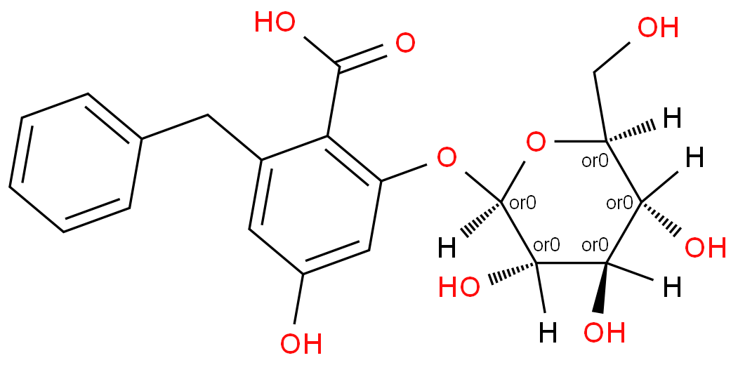 2-benzyl-4,6-dihydroxy benzoic acid-6-O-beta-D-glucopyranoside结构式