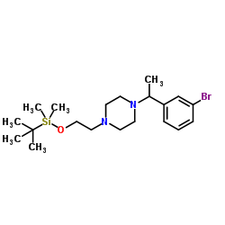 1-[1-(3-Bromophenyl)ethyl]-4-(2-{[dimethyl(2-methyl-2-propanyl)silyl]oxy}ethyl)piperazine Structure