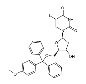 1-{4-hydroxy-5-[(4-methoxy-phenyl)-diphenyl-methoxymethyl]-tetrahydrofuran-2-yl}-5-iodo-1H-pyrimidine-2,4-dione结构式