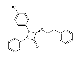 3-(R)-4-(R)-1-(phenyl)-3-(phenylethylsulphanyl)-4-(4-hydroxyphenyl)azetidin-2-one结构式