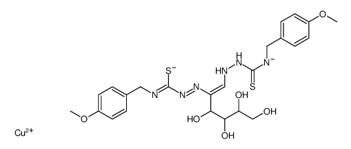 copper,(4-methoxyphenyl)methylcarbamothioyl-[[(1Z)-3,4,5,6-tetrahydroxy-1-[(4-methoxyphenyl)methylcarbamothioylazanidylimino]hexan-2-ylidene]amino]azanide Structure