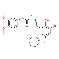 Benzeneacetic acid, 3,4-dimethoxy-, [(3-bromo-6,7,8,9-tetrahydro-2-hydroxy-1-dibenzofuranyl)methylene]hydrazide (9CI) picture