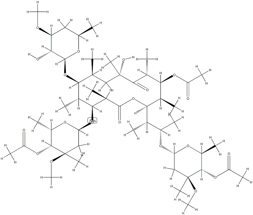15-O-(4-O-Acetyl-2,6-dideoxy-3-C-methyl-3-O-methyl-α-L-xylo-hexopyranosyl)lankamycin结构式