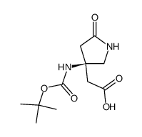 (-)-(R)-3-(Tert-butyloxycarbonylamino)-5-oxo-3-pyrrolidineacetic acid结构式