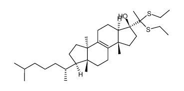 3α-(1,1-Bisethylthioethyl)-3β-hydroxy-14α-methyl-4-nor-5α-cholest-8-ene结构式